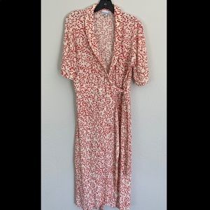 GANNI Wrap Midi Dress, Red/White Floral Size 42